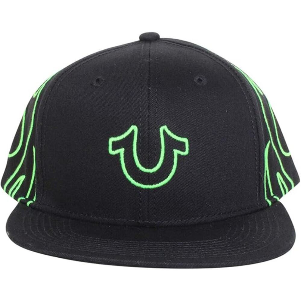 NEW True Religion Flaming Baseball Cap Black Green Snapback Hat TR2730 One Size